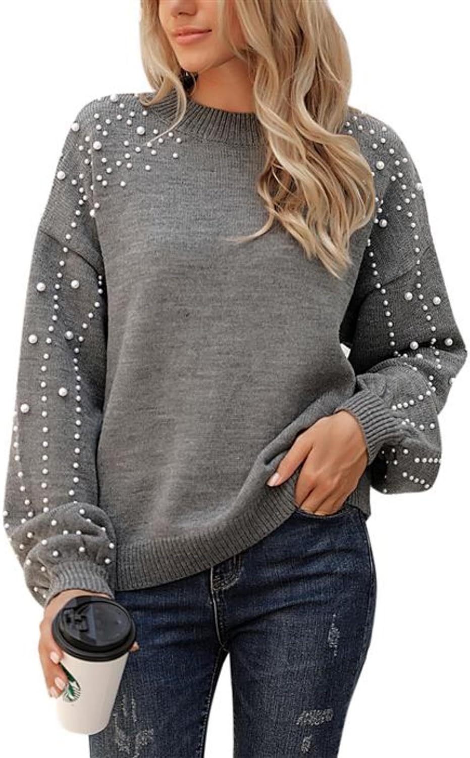 Blooming Jelly Women's Chunky Sweater with Lantern Sleeves
