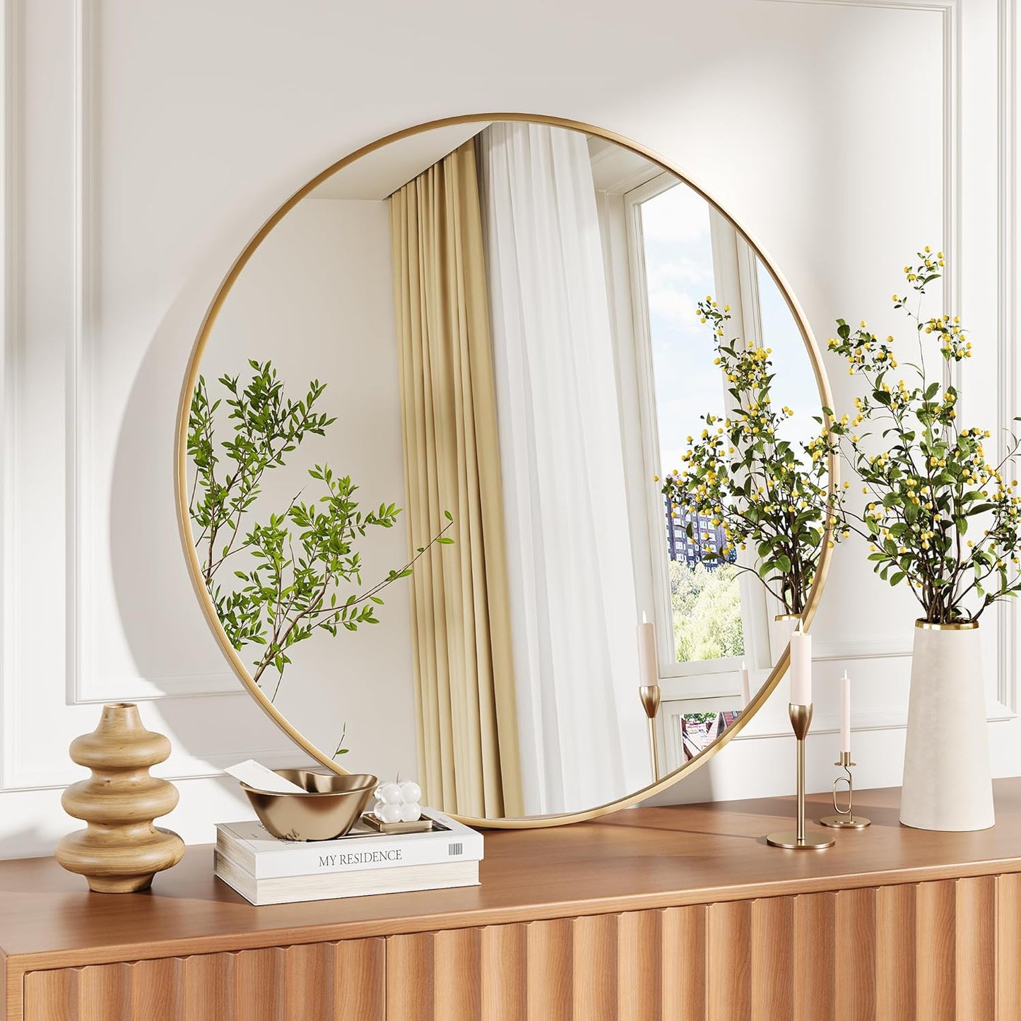 30 Gold Round Mirror for Wall, Large Circle Bathroom Decor