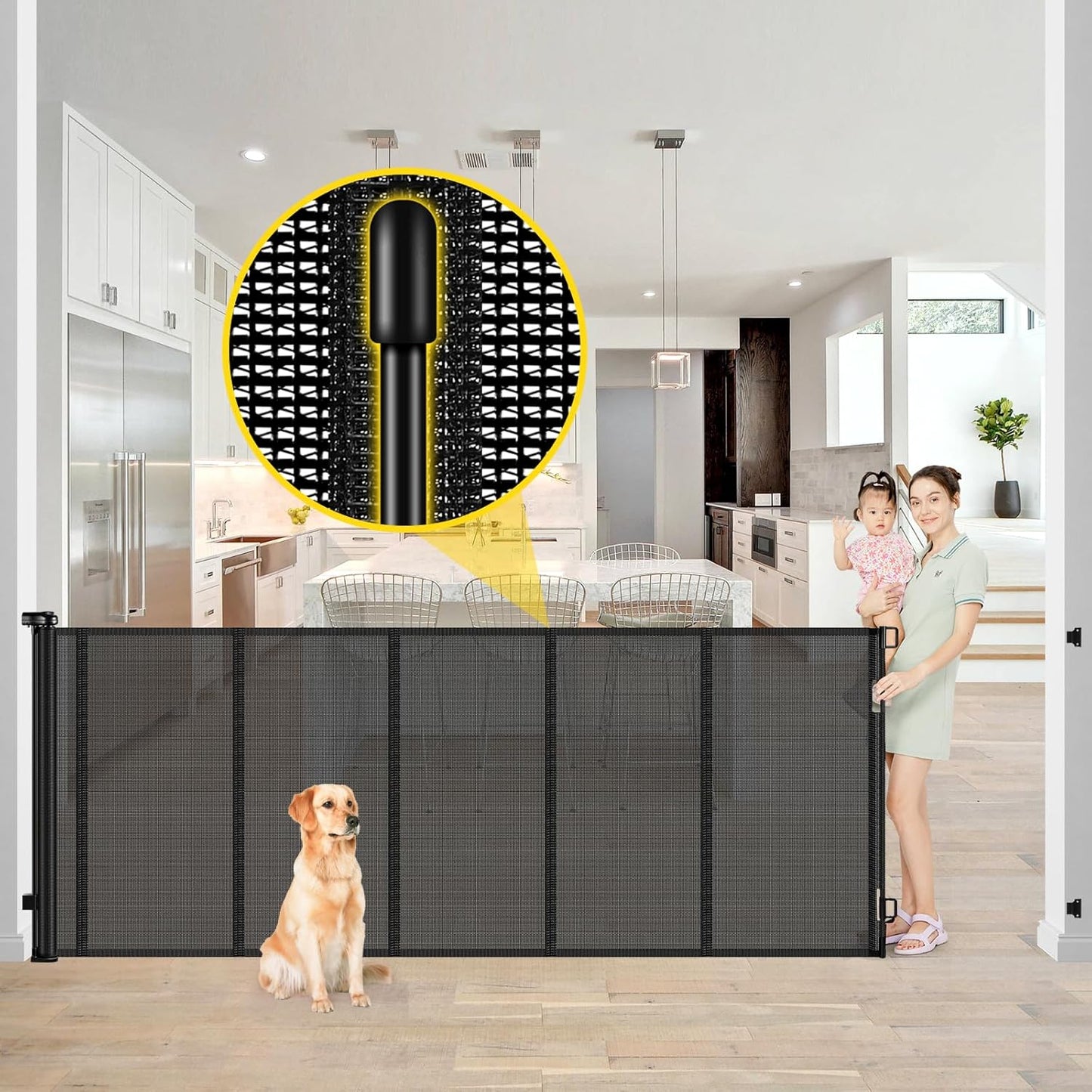 Reinforced Extra Tall 42x80 Retractable Baby Gate for Pets