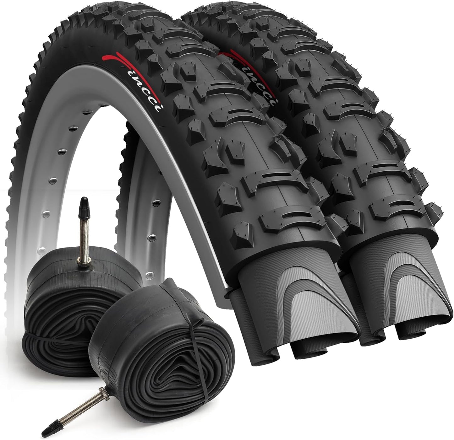Fincci XC Knobby 26 inch Bike Tires with Inner Tubes Bundle