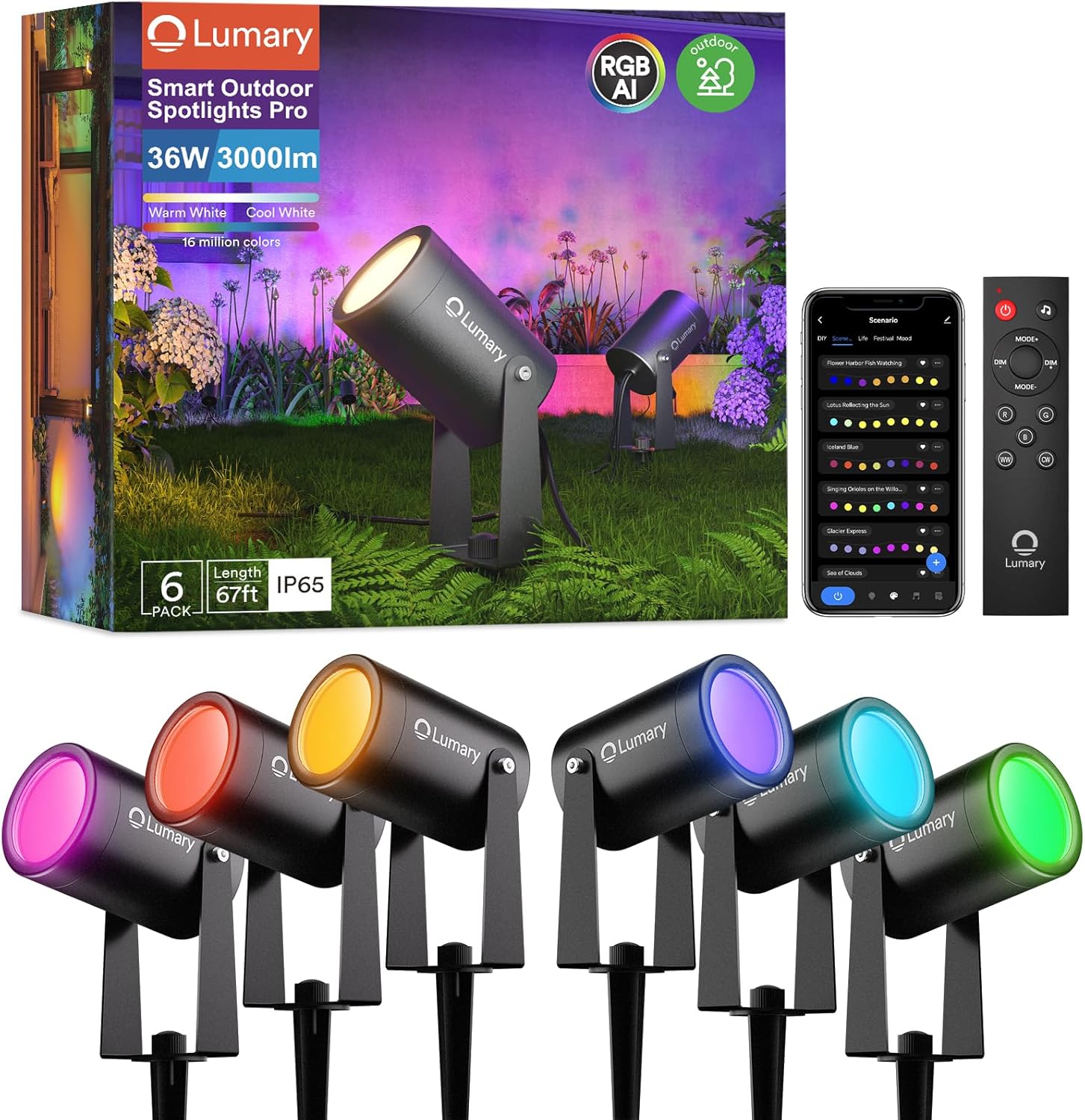 Lumary Smart Landscape Lights Pro: Color Changing Outdoor Spotlights