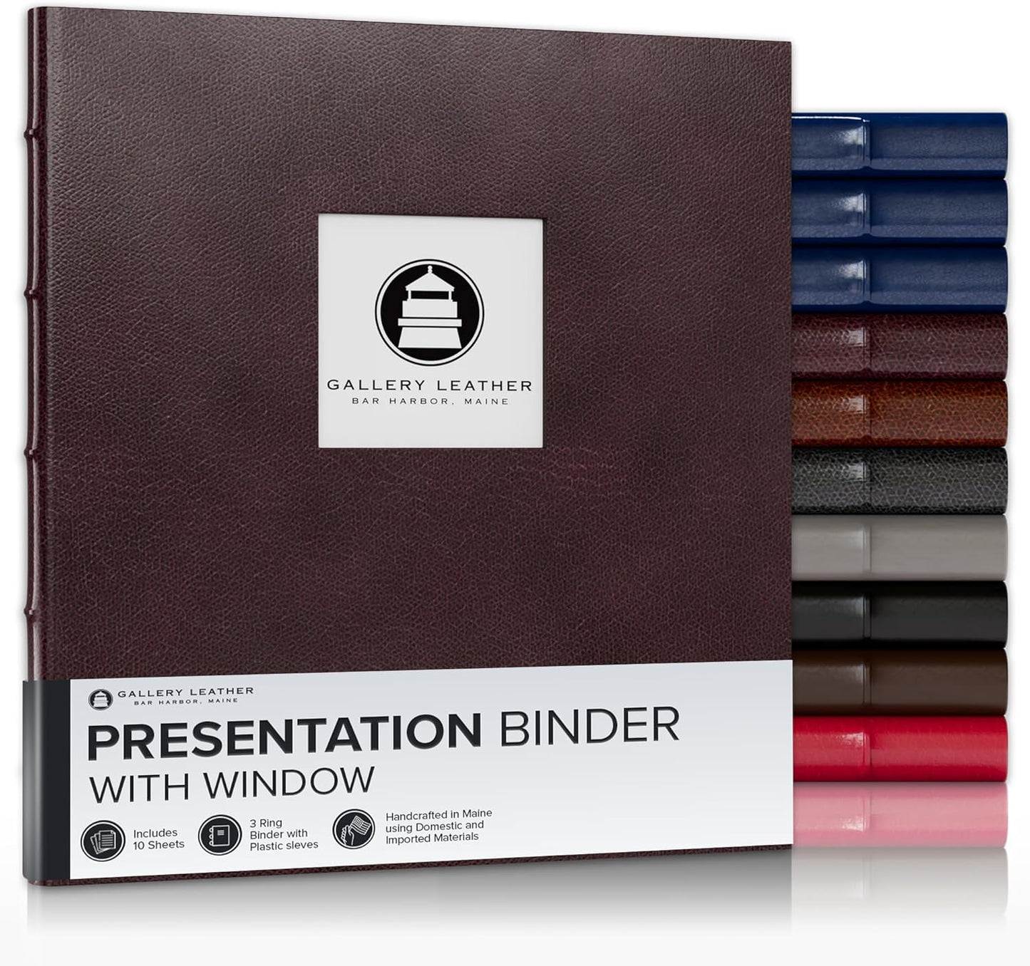 Gallery Leather 3 Ring Binder with Plastic Sleeves for Documents