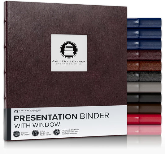 Gallery Leather 3 Ring Binder with Plastic Sleeves for Documents