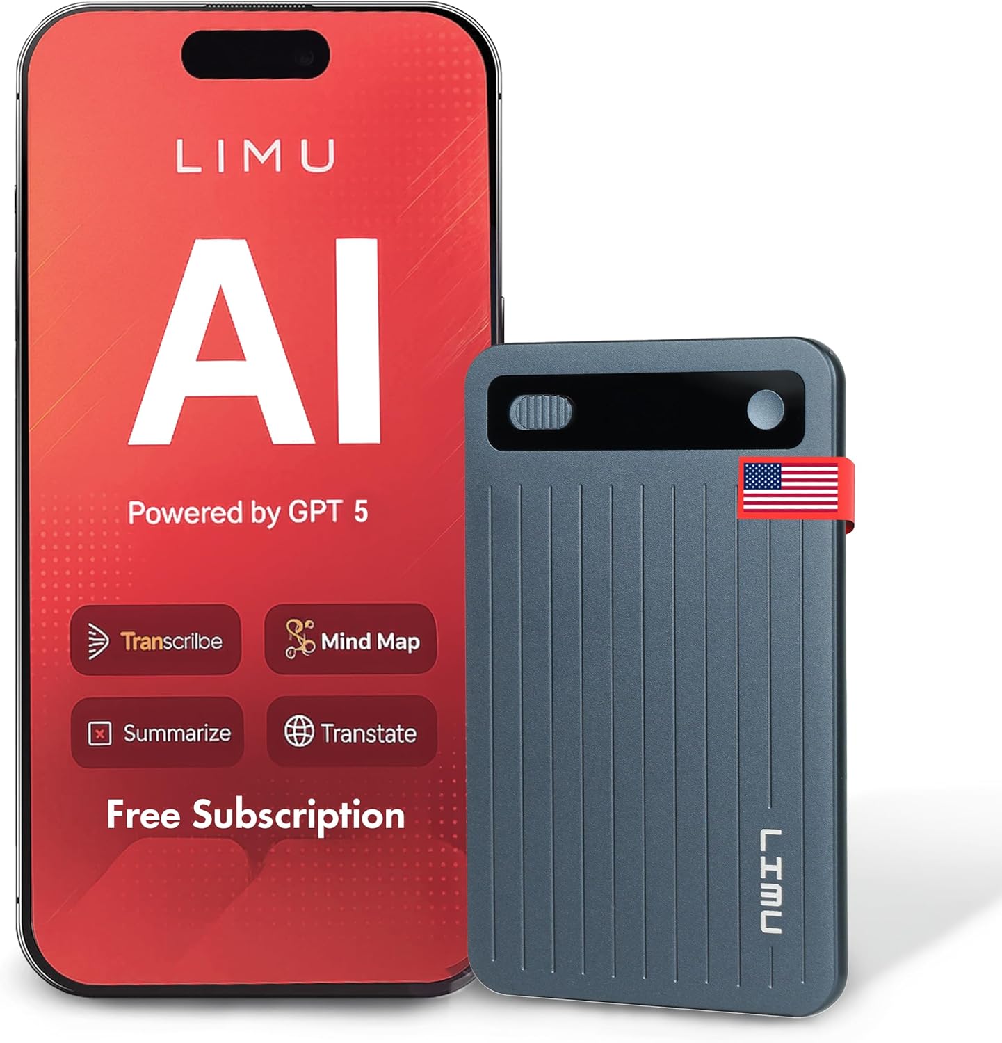 LIMU AI Voice Recorder - Ultra Slim 64GB Note Taker