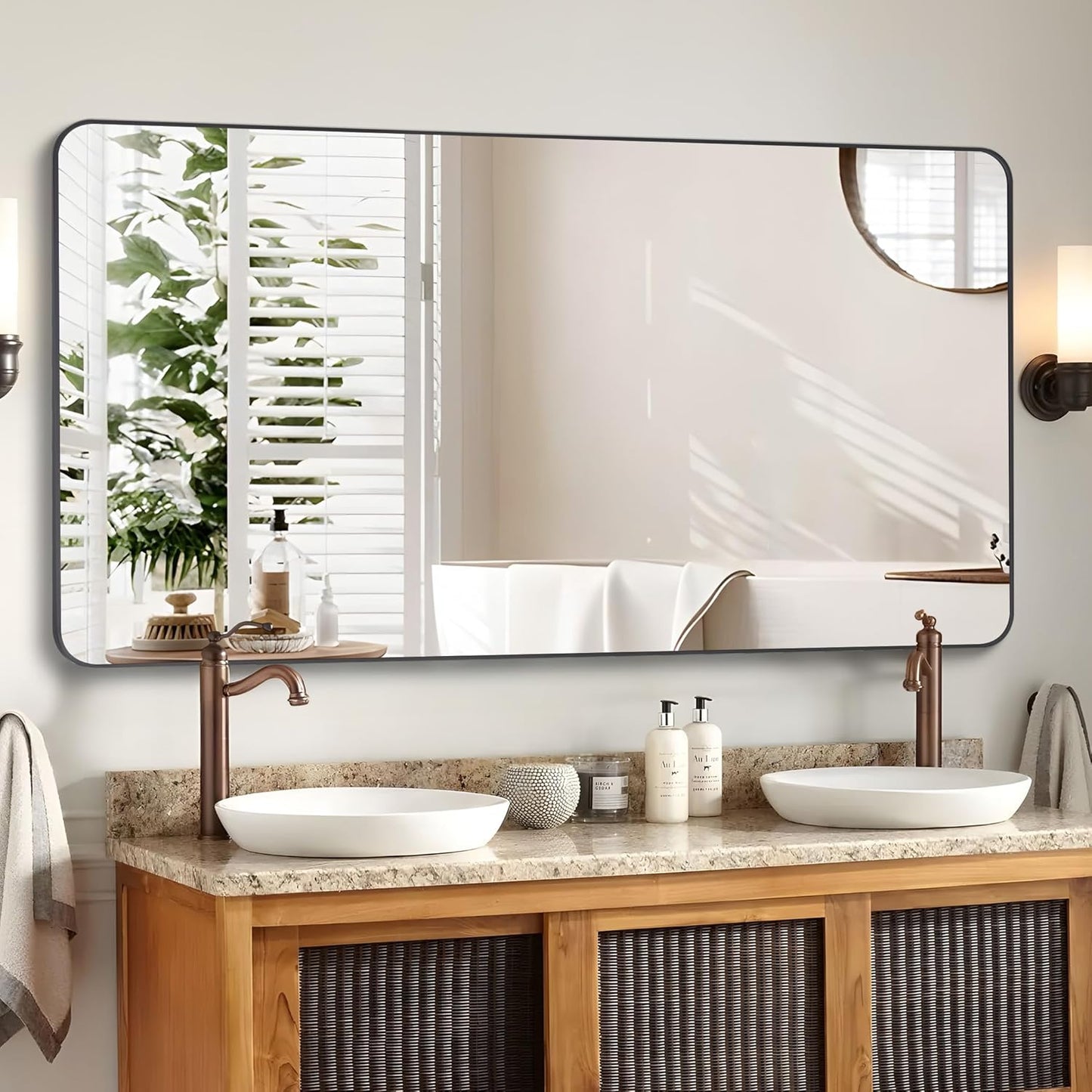 36in x 48in Matte Black Wall Mirror for Bathroom and Living Room