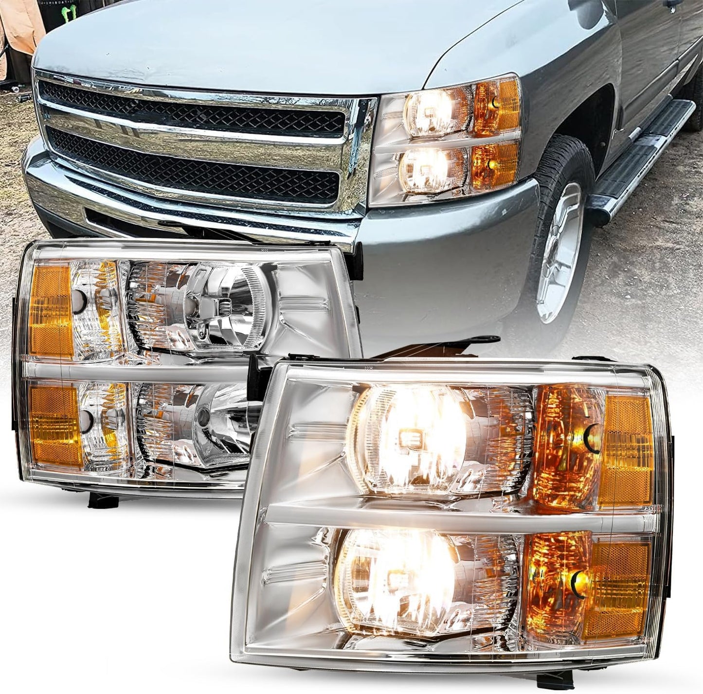 Fits for 07-13 Chevy Silverado Headlight Assembly Pair Review