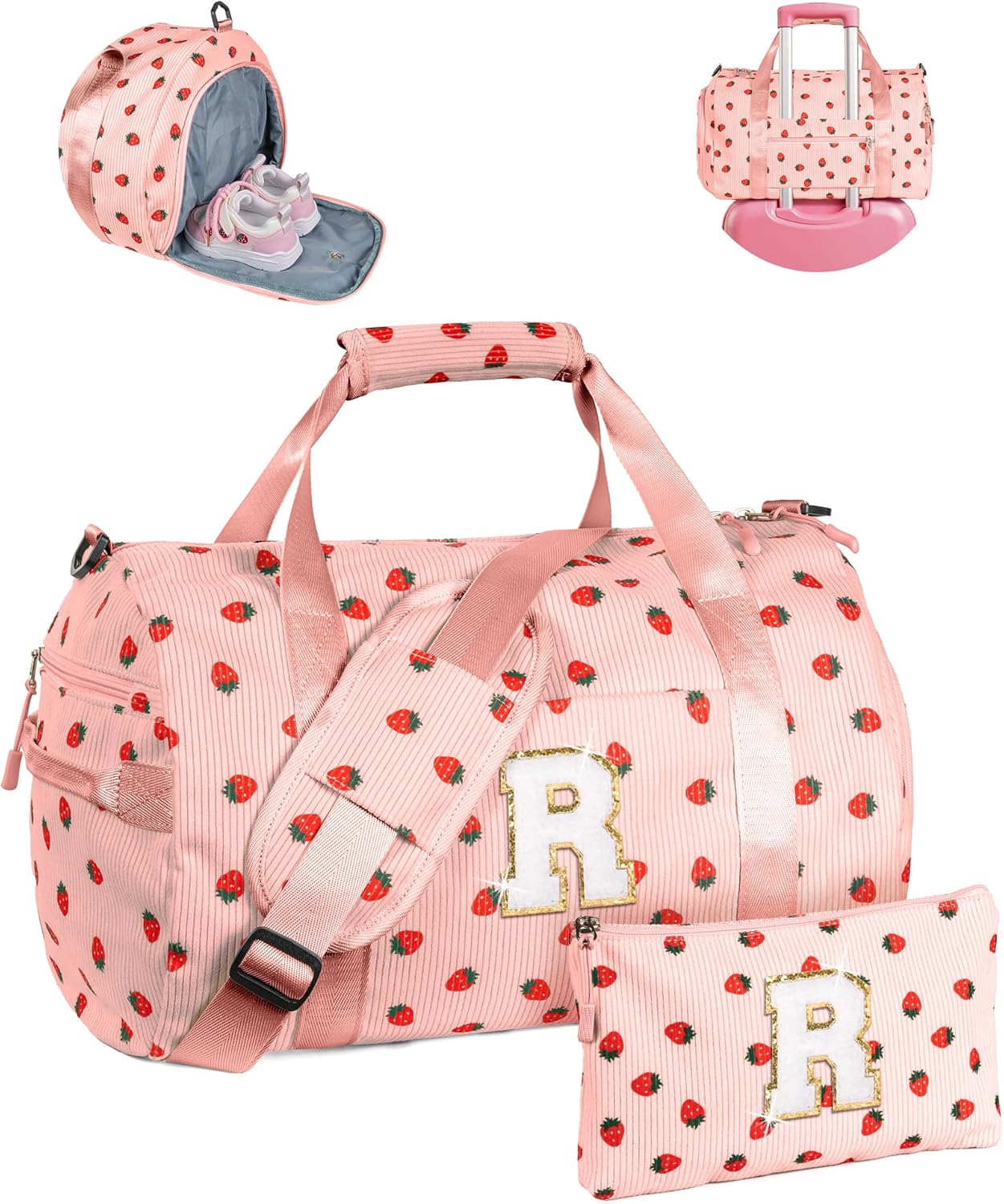 Personalized Teen Girl Gym Bag with Shoe Compartment and Makeup Bag