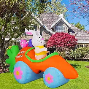 Inflatable Bunny with Carrot Cart for Festive Easter Decor