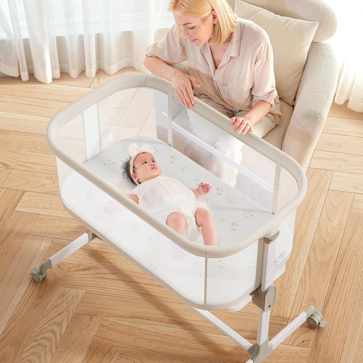 Fodoss Baby Bassinet Bedside Sleeper with Adjustable Heights