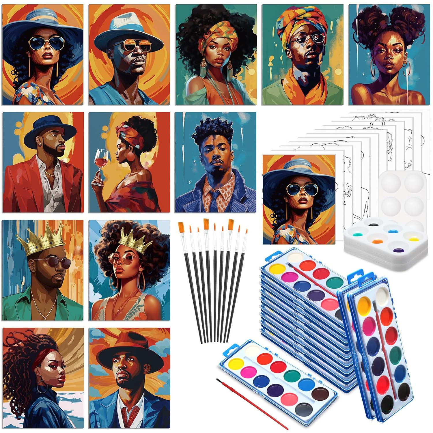 Ctosree 12 Sets Pre Drawn Canvas Kit for Fun Painting Nights