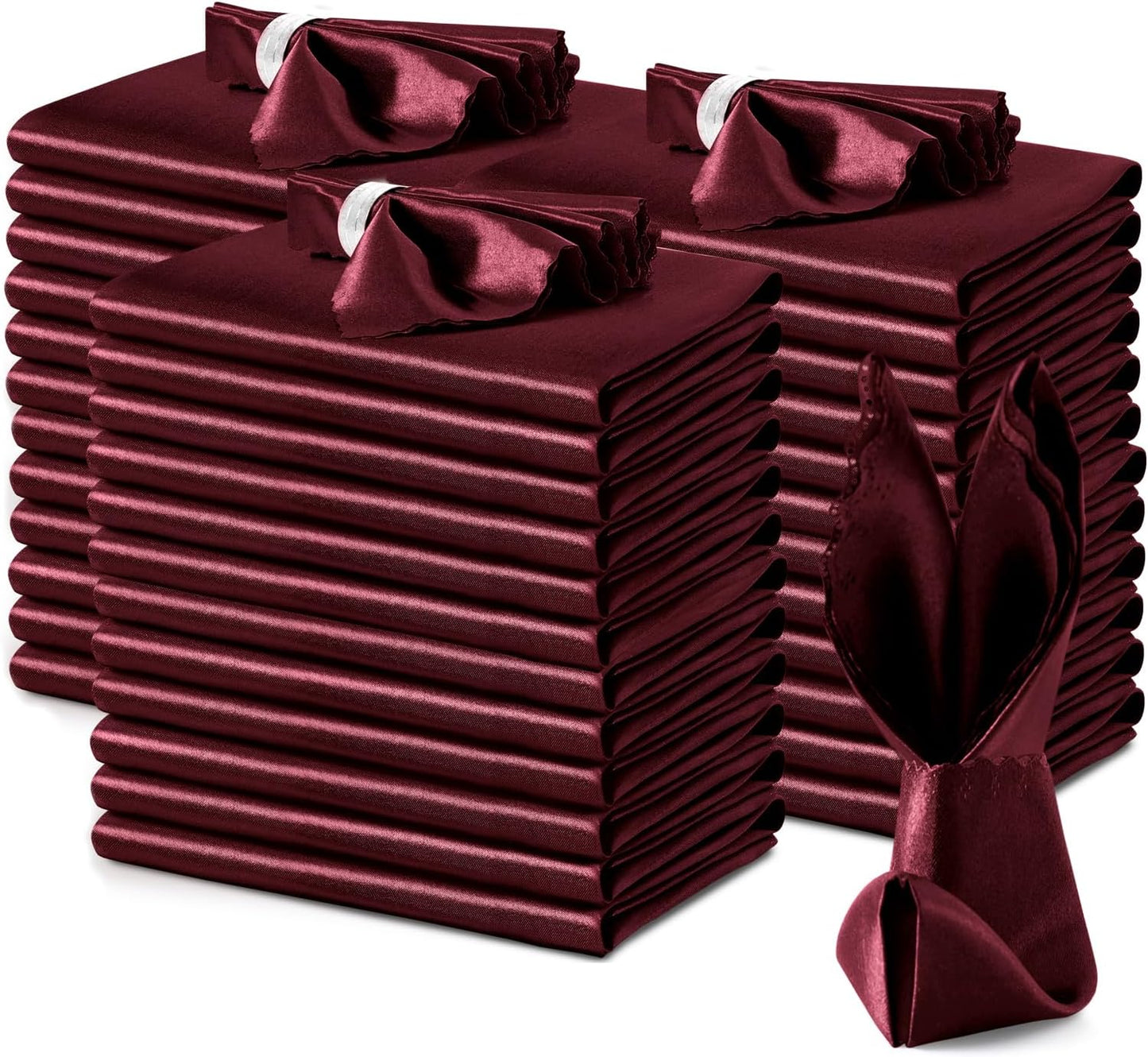 Burgundy Satin Napkins 100 Pack for Weddings and Events