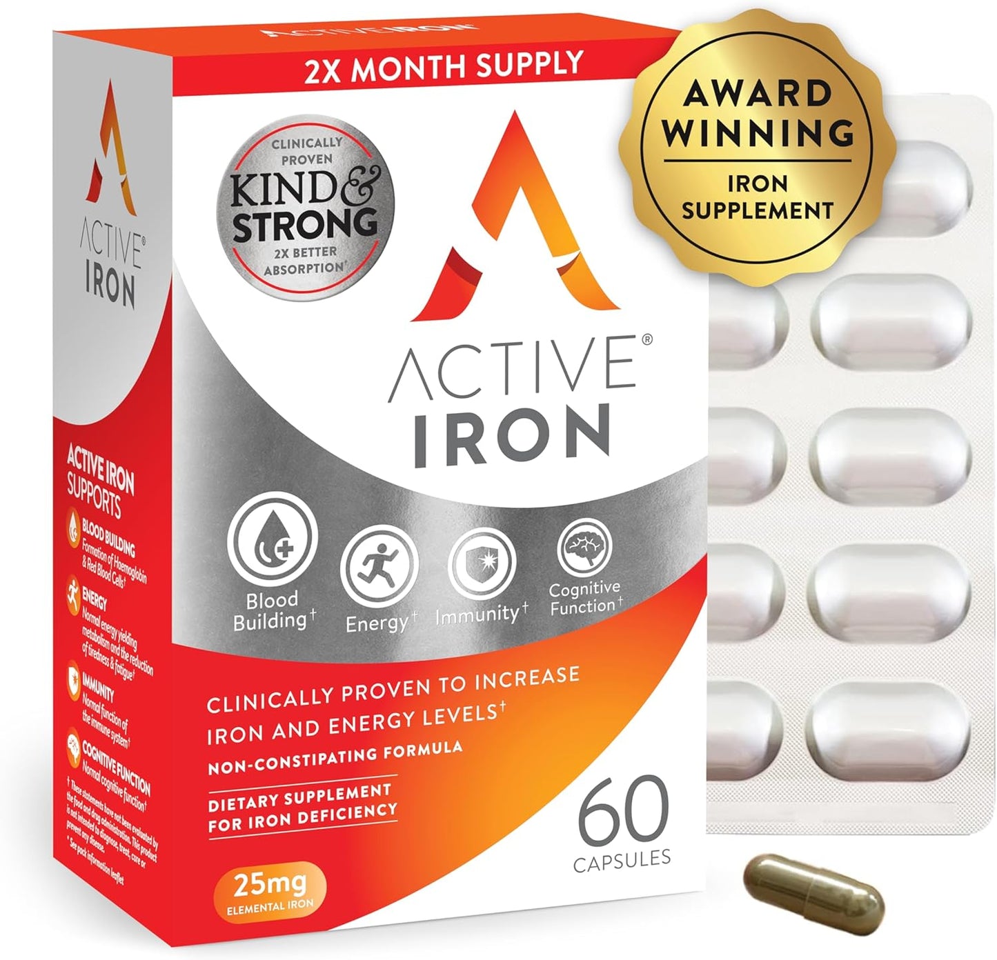 Active Iron Supplement 25mg for Energy & Iron Levels Boost