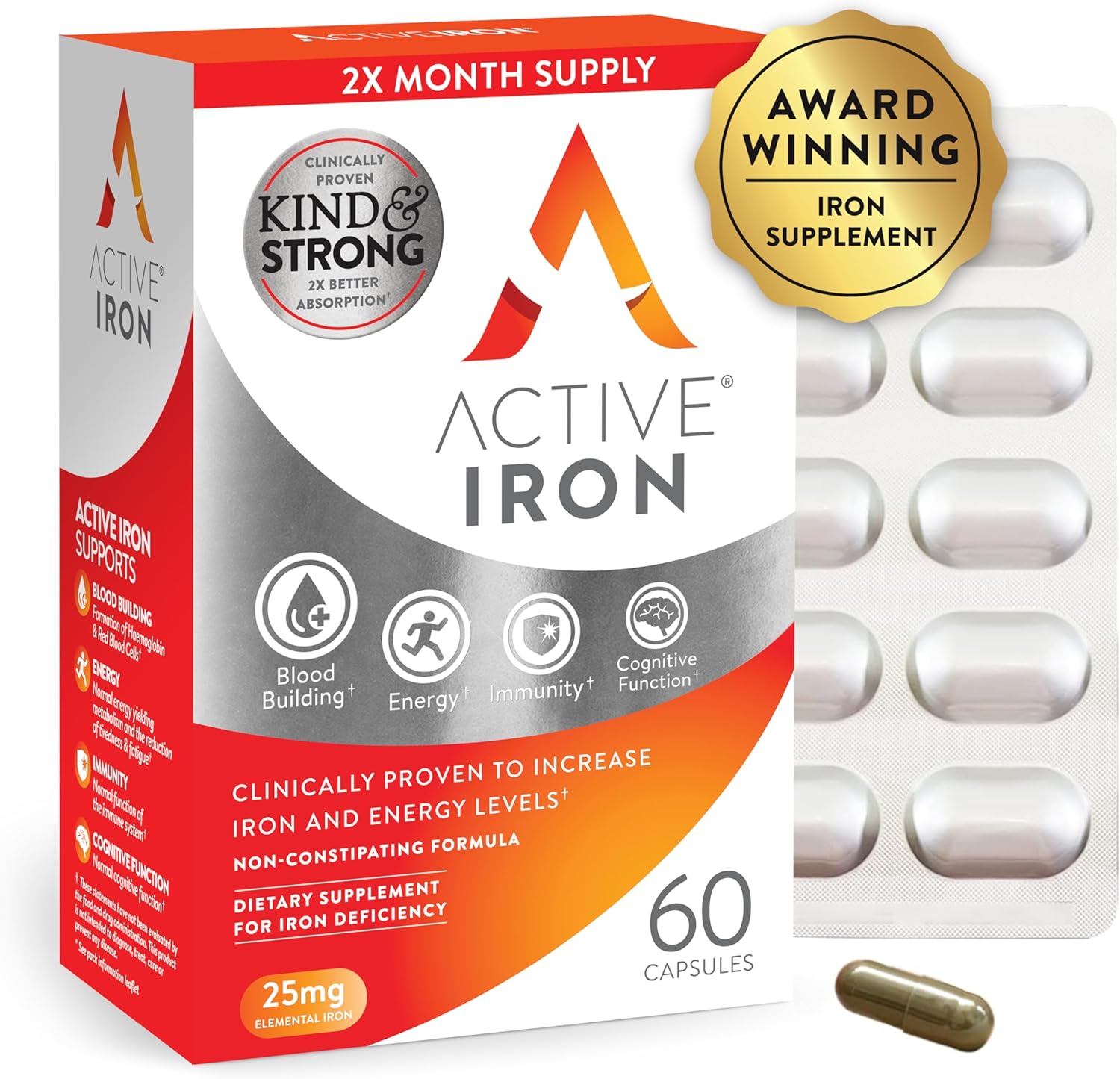 Active Iron Supplement 25mg for Energy & Iron Levels Boost