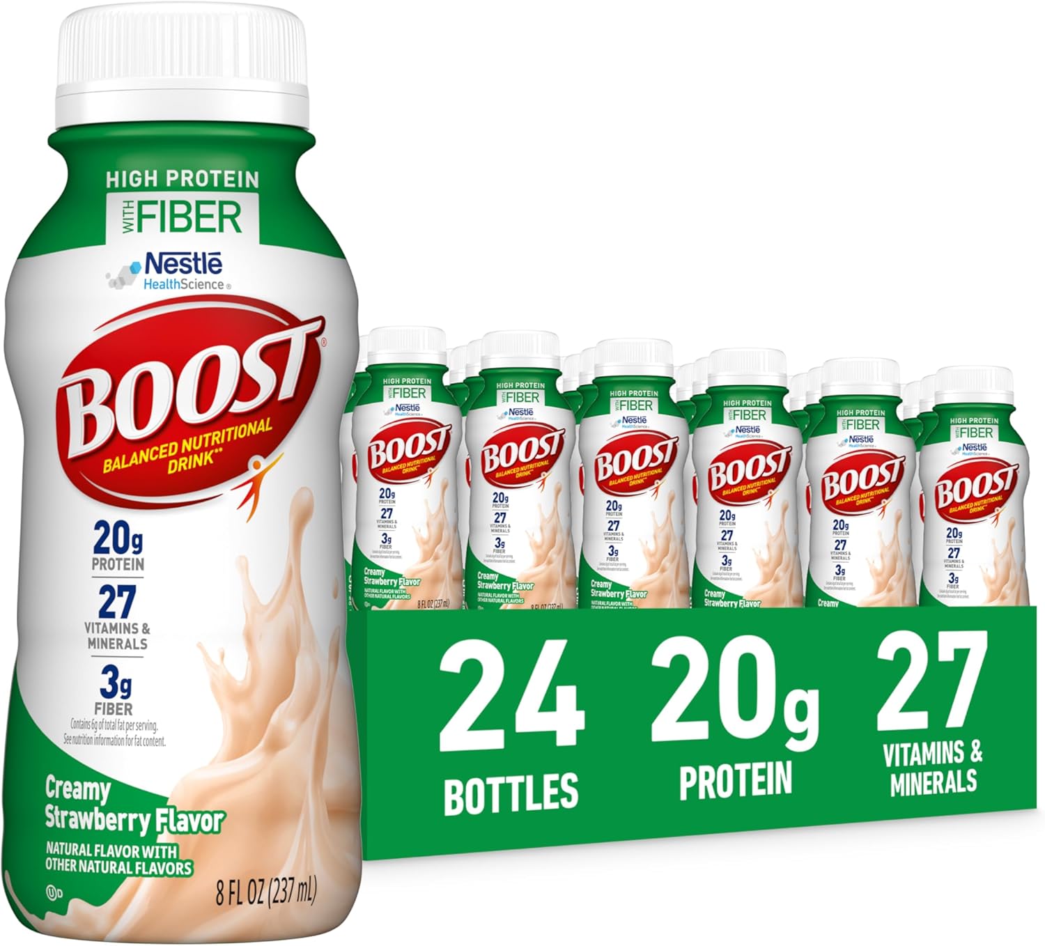 BOOST High Protein with Fiber Nutritional Drink, Creamy Strawberry