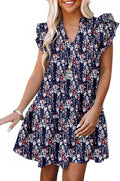 Womens V-Neck Drawstring Ruffle Mini Dress - Sundress 2025