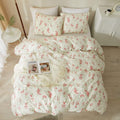 Floral Duvet Cover Queen Soft Cotton Bedding Set - Breathable Garden