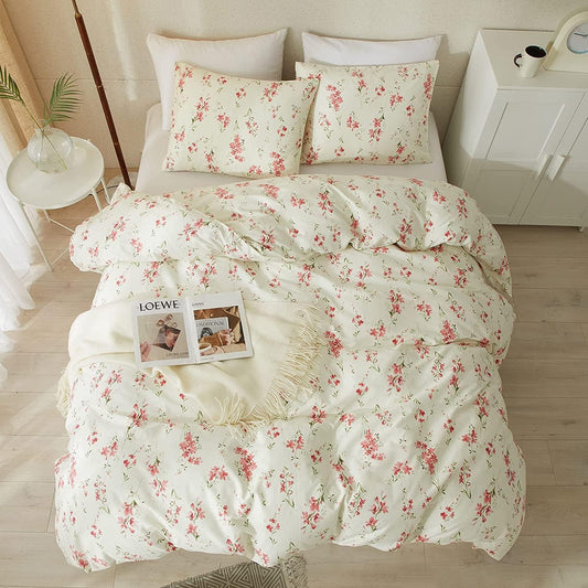 Floral Duvet Cover Queen Soft Cotton Bedding Set for Chic Rooms