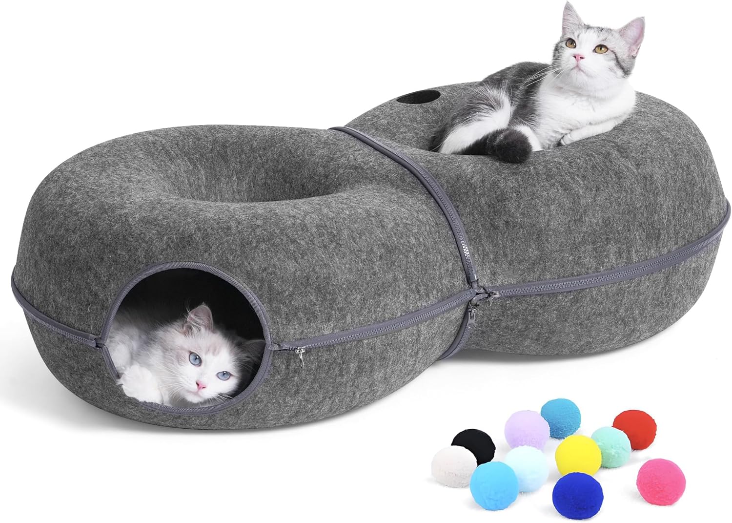 8-Shaped Large Cat Tunnel Bed for Indoor Cats with Toy Balls