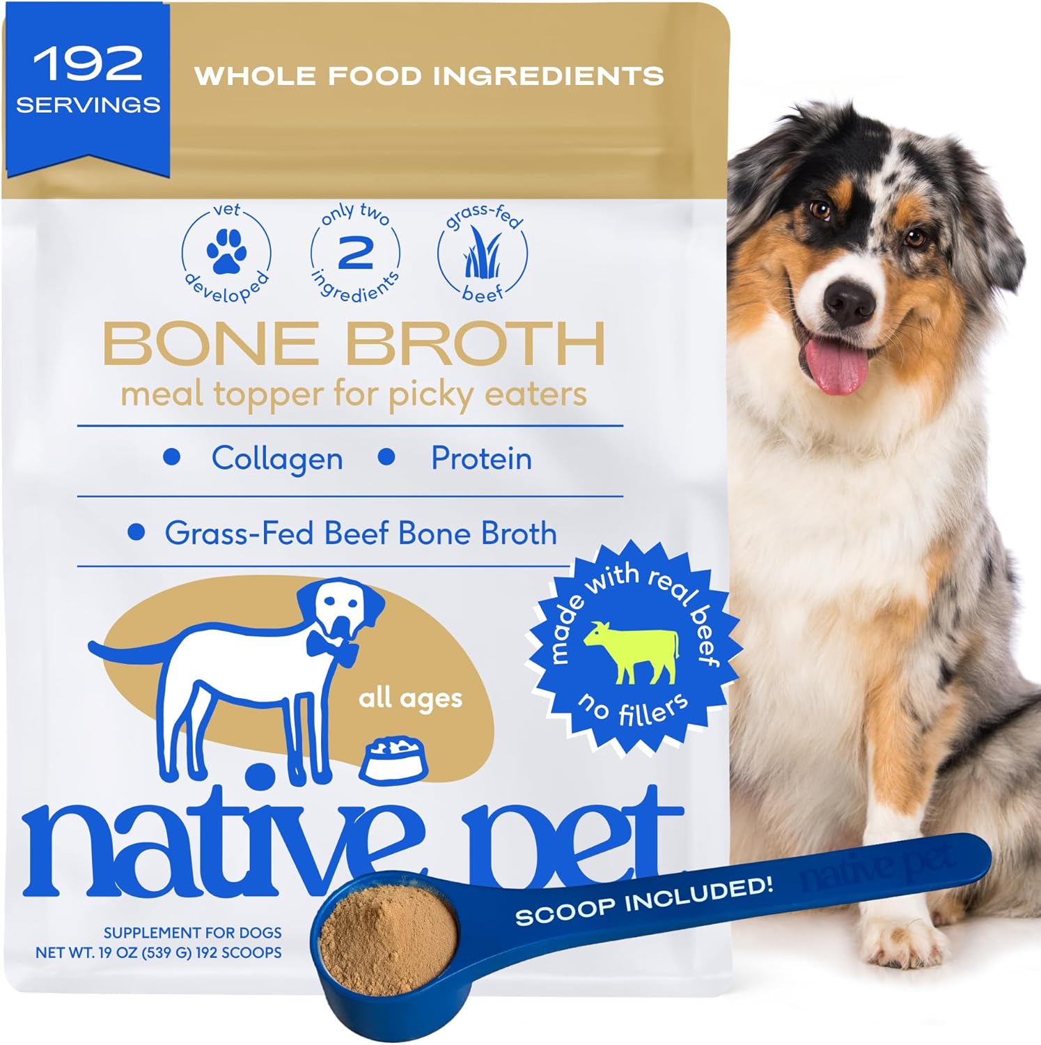 Native Pet Bone Broth for Dogs & Cats - Real Beef Flavor Enhancer