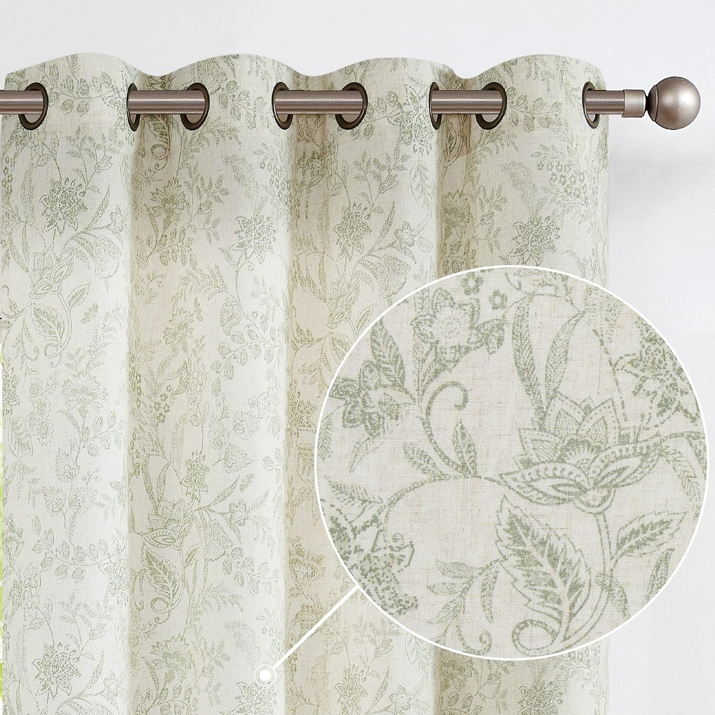 Linen Farmhouse Curtains for Living Room 96 Inch Length Floral Print