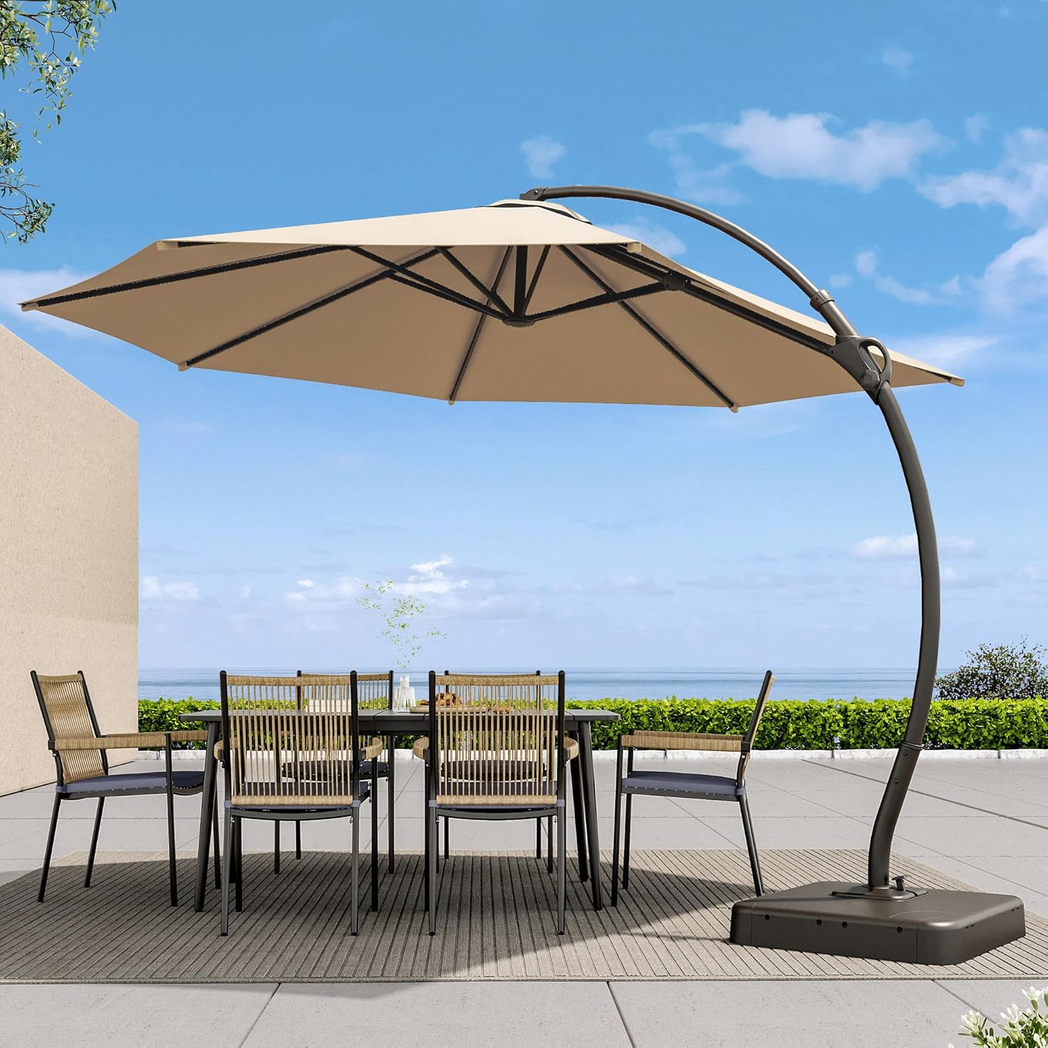 LAUSAINT HOME 12FT Curvy Aluminum Offset Umbrella for Outdoors