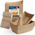Food Boats 250 Pack 3LB Brown Paper Trays - Leakproof, Freezer Safe