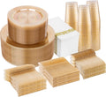 Gold Glitter Disposable Dinnerware Set 700 Pc - Elegant Party Kit