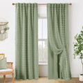 Sage Green Pom Pom Room Darkening Curtains 84 in - Cozy Boho Look