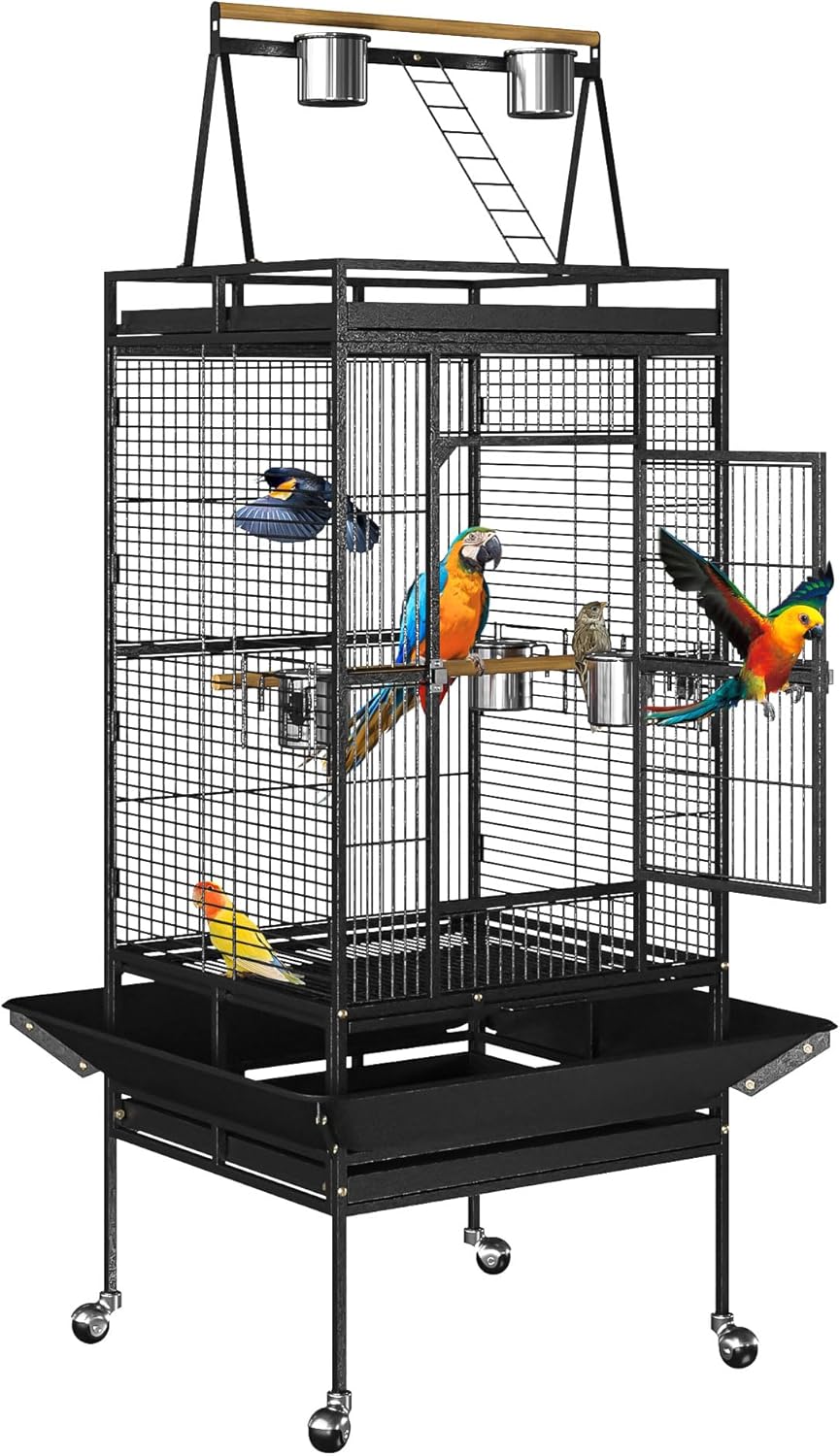 Durable 68-Inch Wrought Iron Bird Cage for African Grey & More
