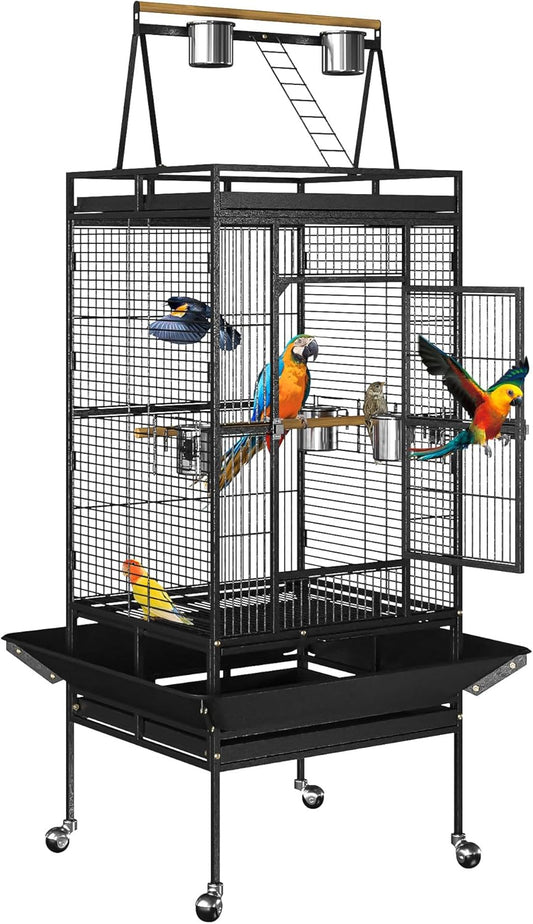 Durable 68-Inch Wrought Iron Bird Cage for African Grey & More