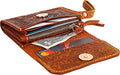 Handmade Leather Wristlet Wallet for Women - Compact Floral Camel