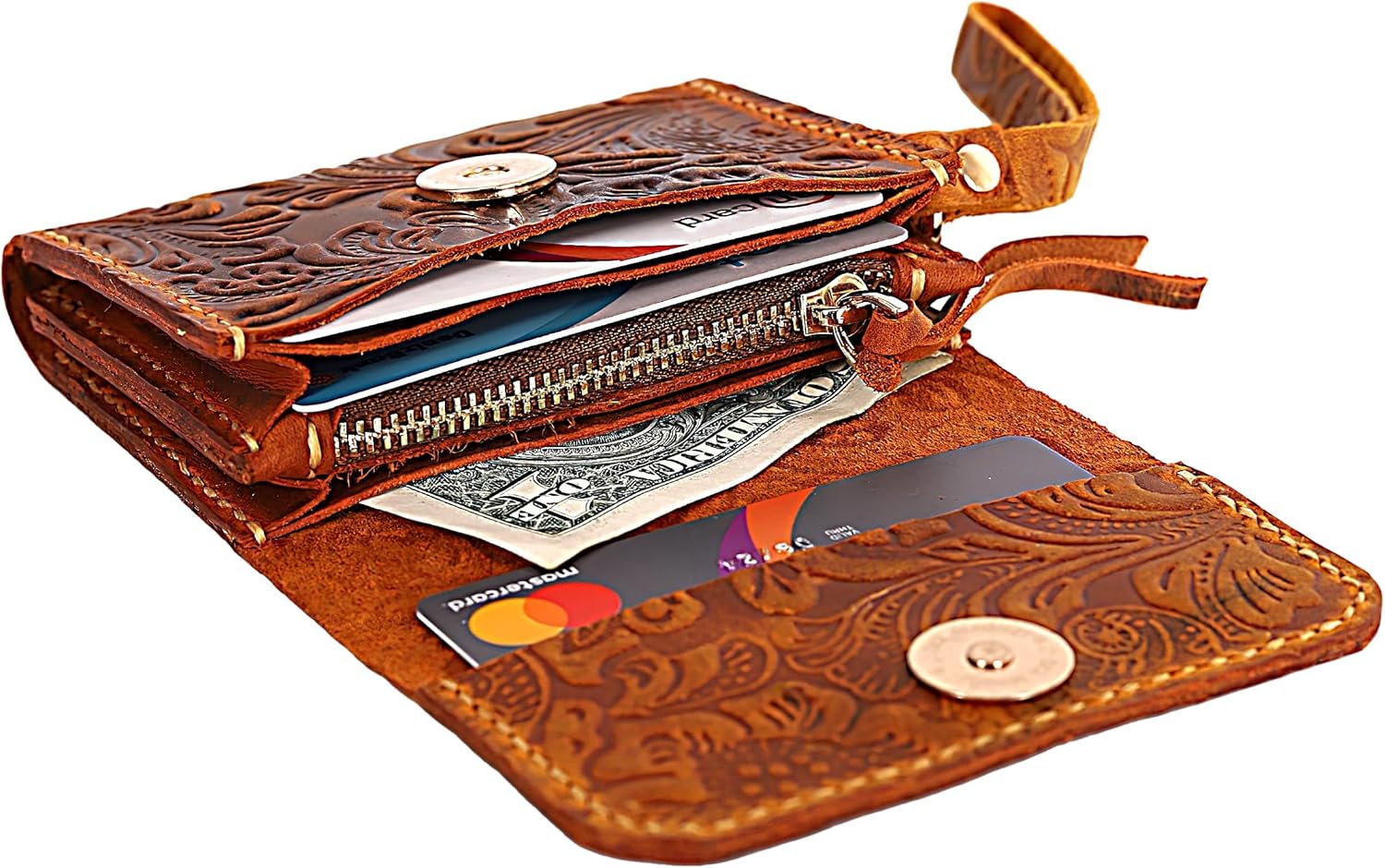Handmade Leather Wallets for Women - Western Floral Design