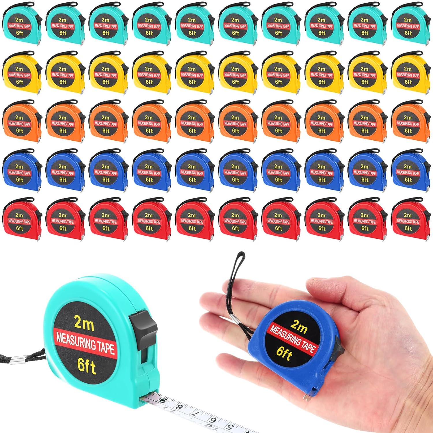 50 Pcs 6 FT Mini Tape Measure Retractable for Party Favors