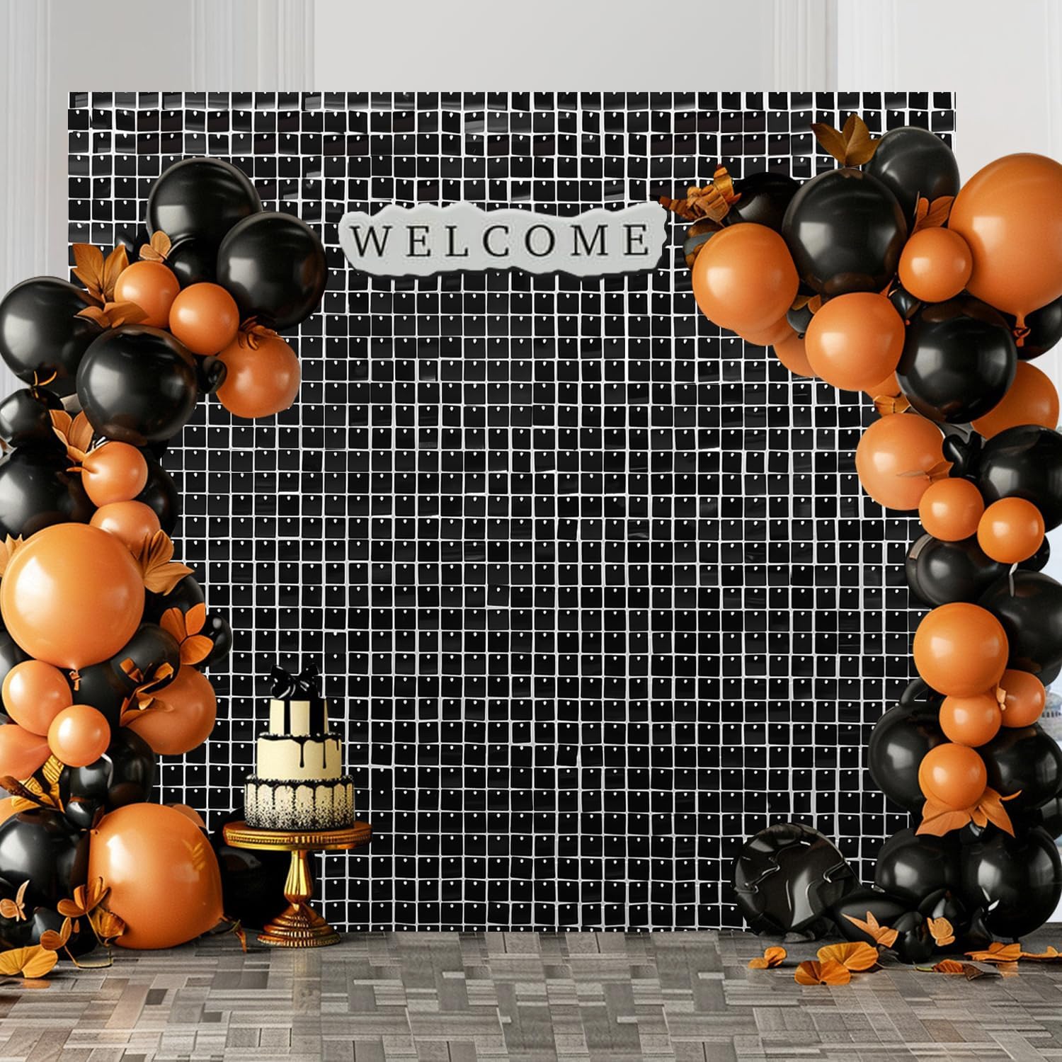Black Shimmer Wall Backdrop - 24pcs Sequin Panels for Events