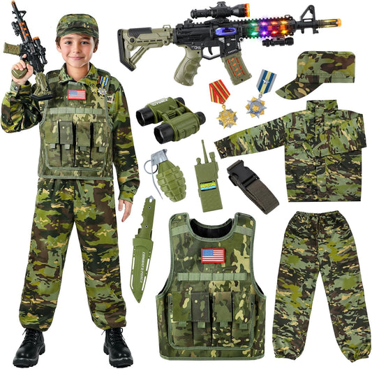 Kids Army Costume for Boys - Military Soldier Dress Up Set