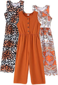 Girls Jumpsuits 3 Pack Solid Floral Sleeveless Rompers - Comfortable