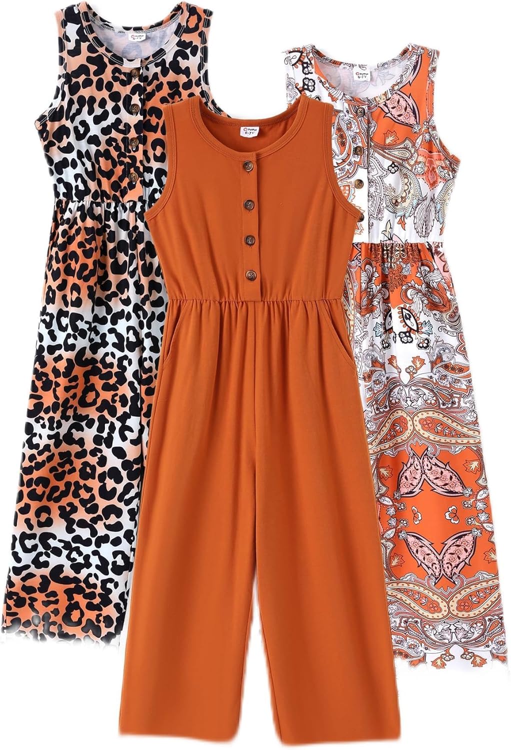 PATPAT 3 Pack Girls Jumpsuits with Pockets for Summer Fun