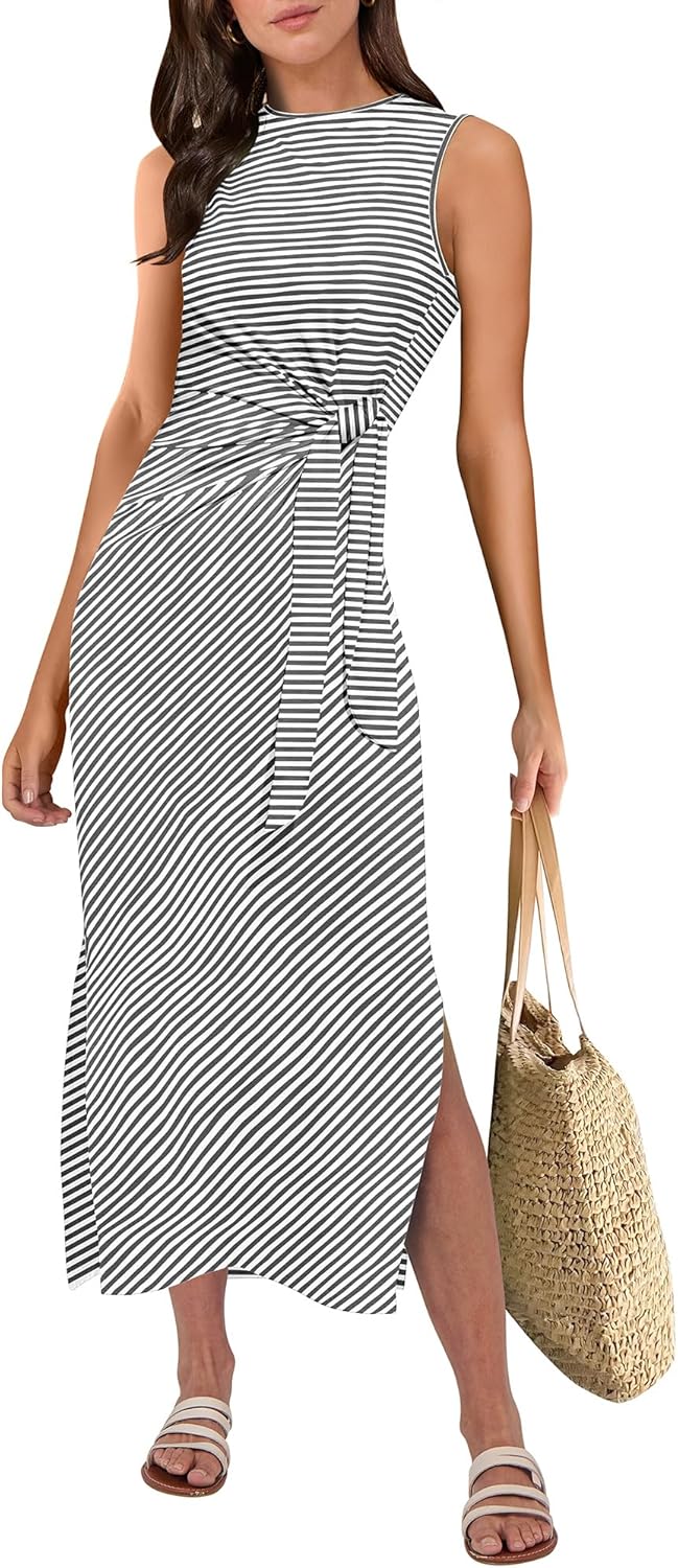 Womens Summer Casual Sleeveless T Shirt Midi Dress 2025
