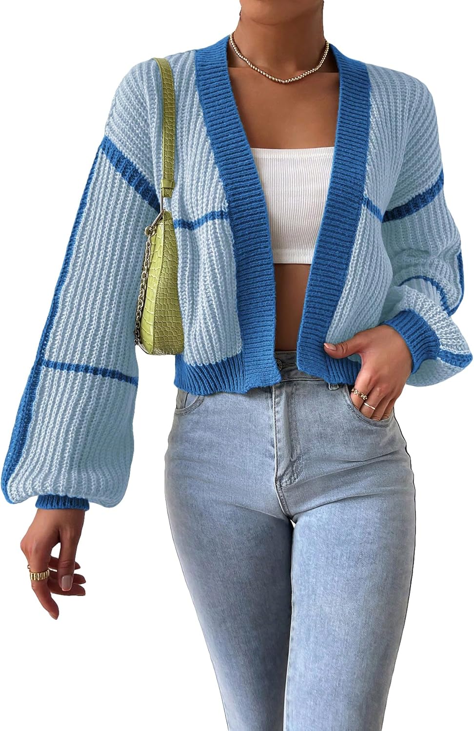 COZYEASE Women's Color Block Crop Cardigan for Fashion Lovers