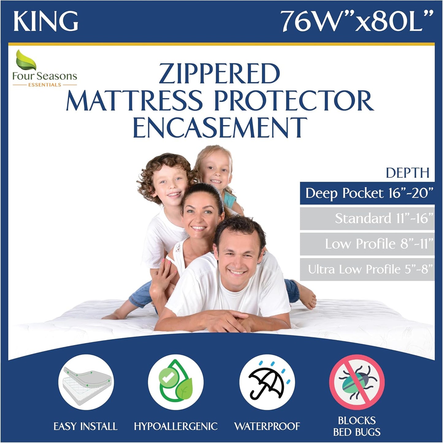 King Size Mattress Protector Waterproof Zippered Cover for Comfort