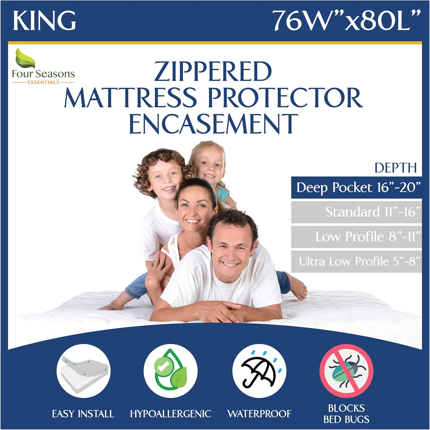 King Size Mattress Protector Waterproof Zippered Cover for Comfort