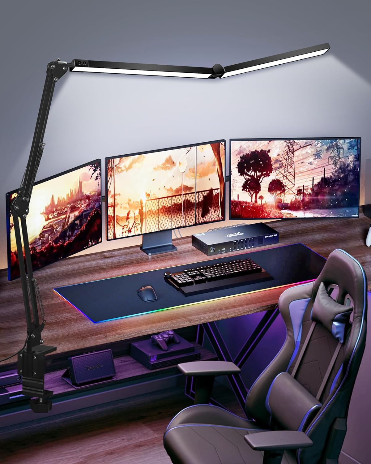 SAVSOO Double Head LED Desk Lamp: Remote Control, Adjustable Swing Arm, Memory Function