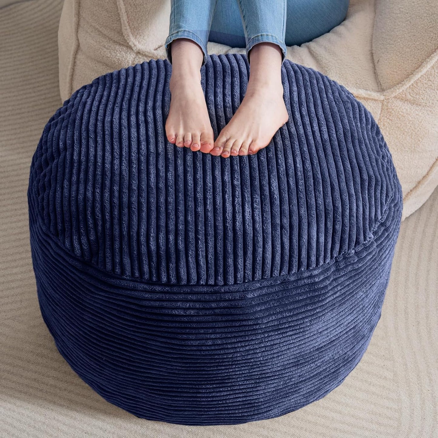 HIGOGOGO Round Stuffed Pouf Ottoman for Living Room Comfort