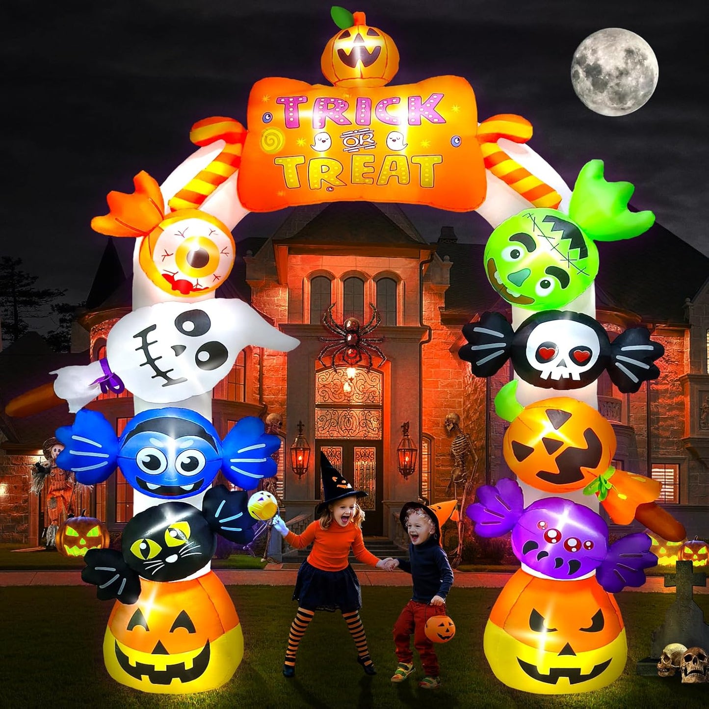 10FT Tall Halloween Inflatables Archway Candy Ghost Decoration