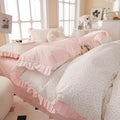 VM VOUGEMARKET Pink Ruffle Duvet Cover Set for Twin Beds