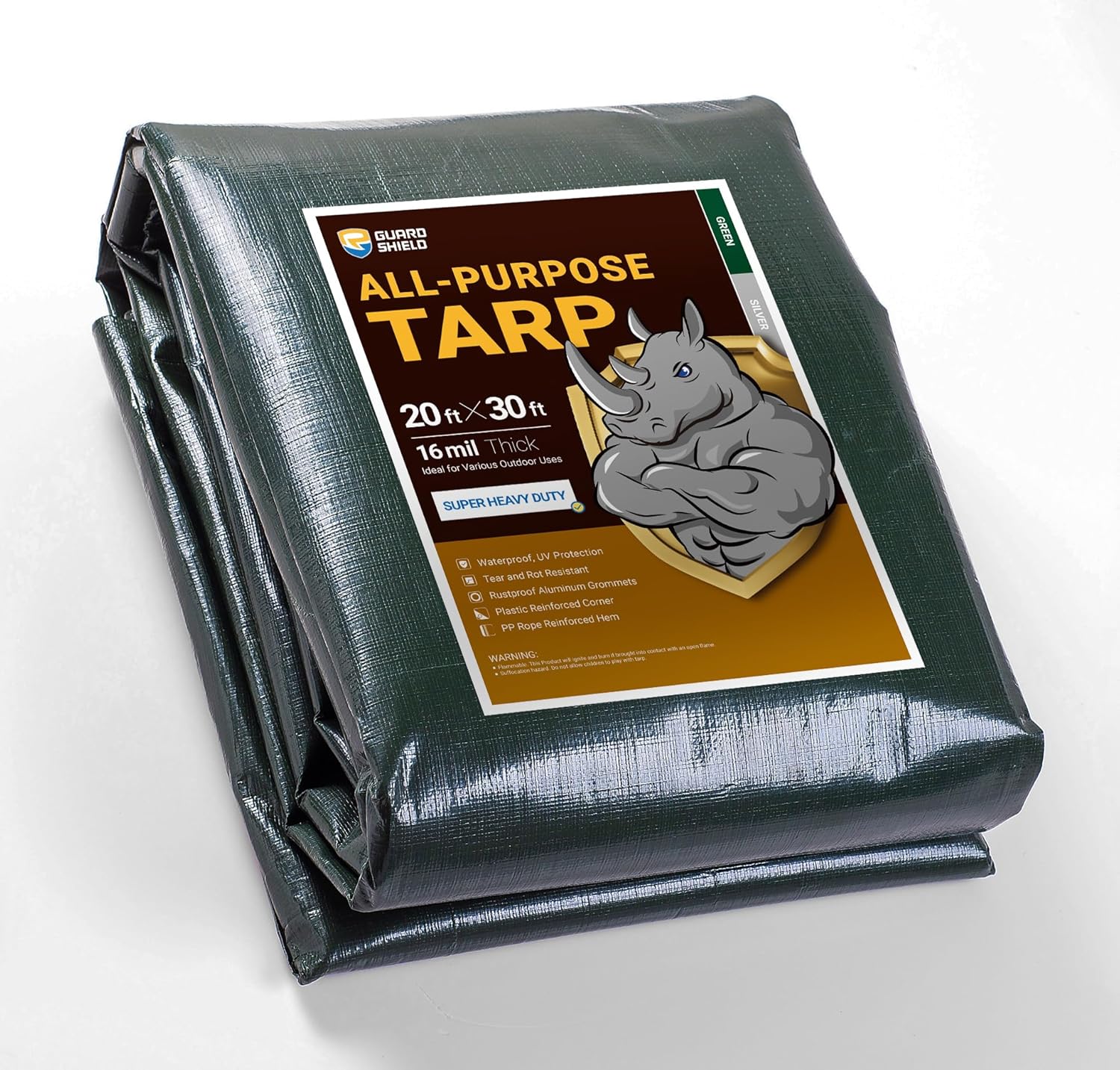 GUARD SHIELD Super Heavy Duty Green/Silver Poly Tarp Cover