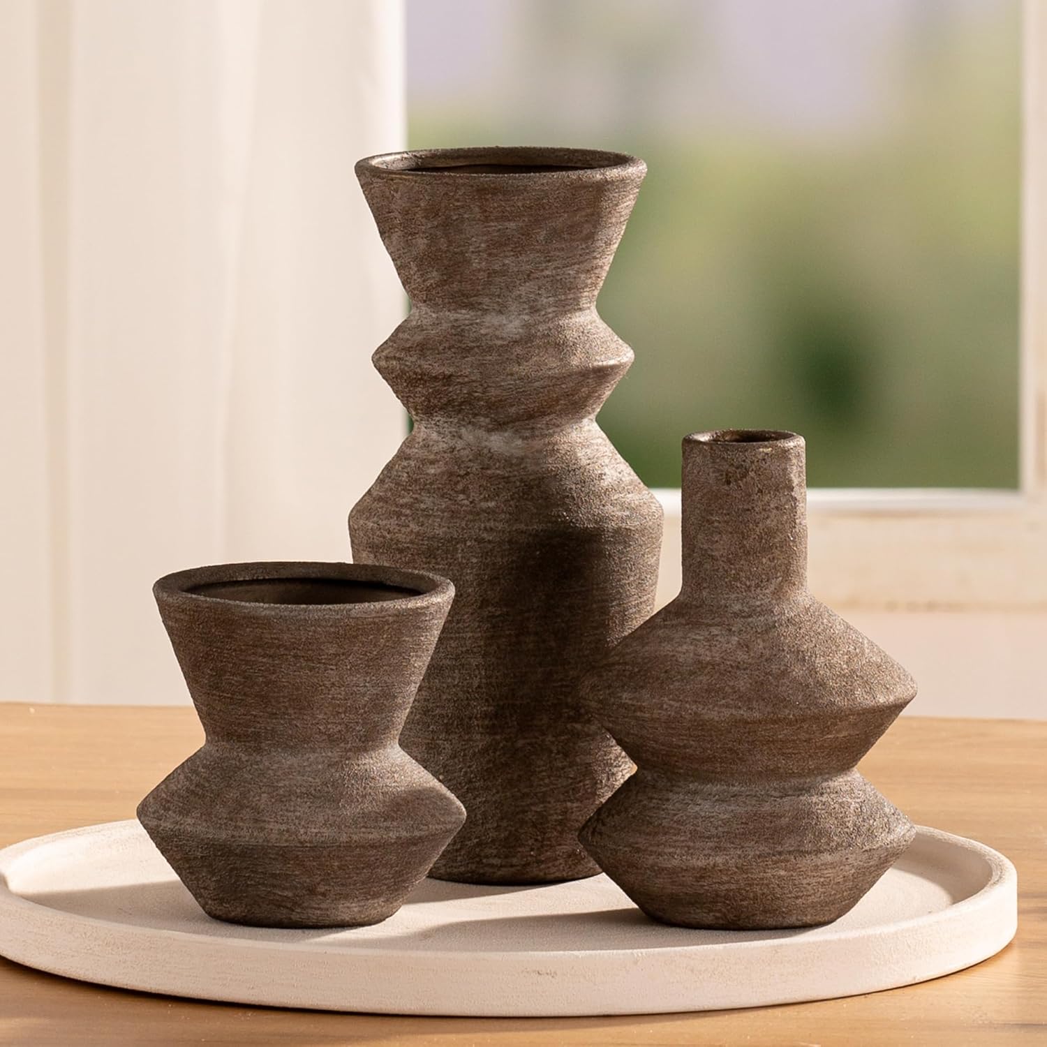 Ceramic Vase Set of 3 for Home Table Decor - Rustic Charm