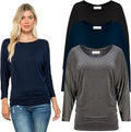 Free to Live 3 Pack 3/4 Sleeve Casual Women's Dolman Tops - Versatile