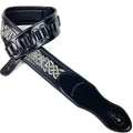 Black Full Grain Carving Leather Padded Guitar Strap - Comfortable