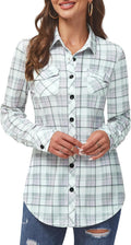 DJT Womens Soft Stretchy Knit Plaid Shirt - Versatile Everyday Layer